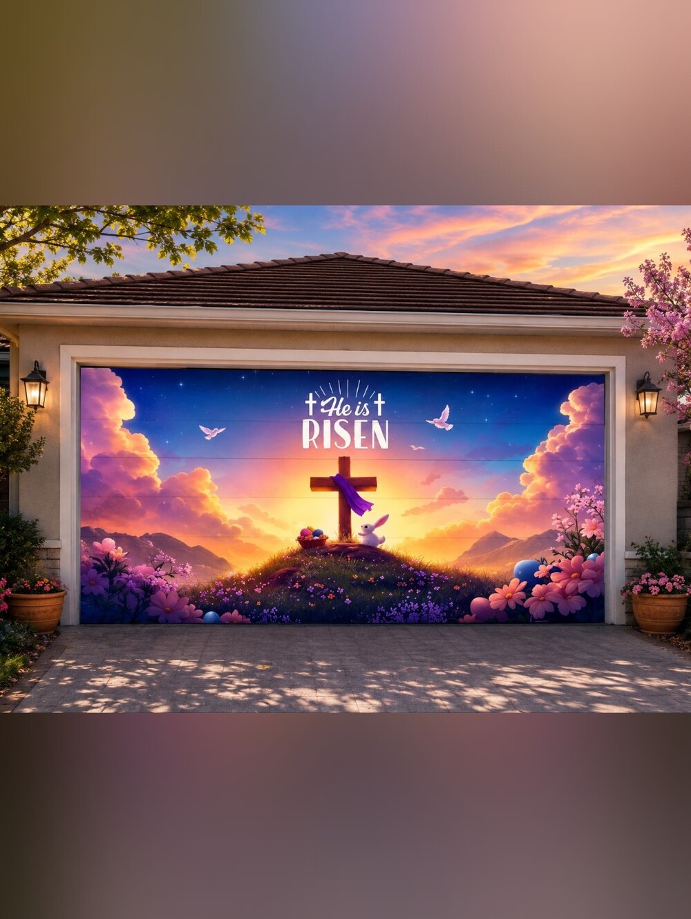 He is Risen Festive Garage Door Cover, 16X8FT